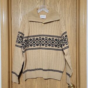 VTG Lord Jeff Men's XL Cable Knit Tan / Black Pattern Thick Sweater USA Made